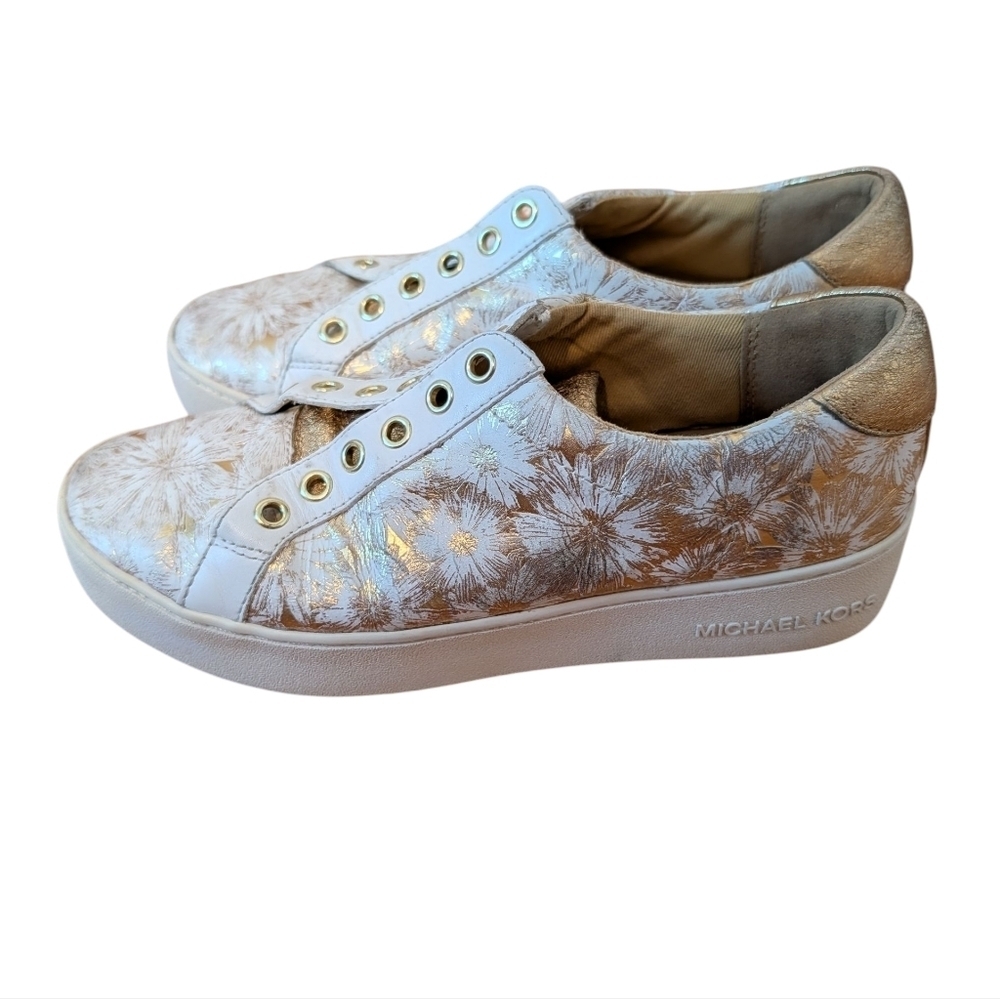 Michael Kors Women's Gold and White Leather Sneakers Size 6  Eu 36